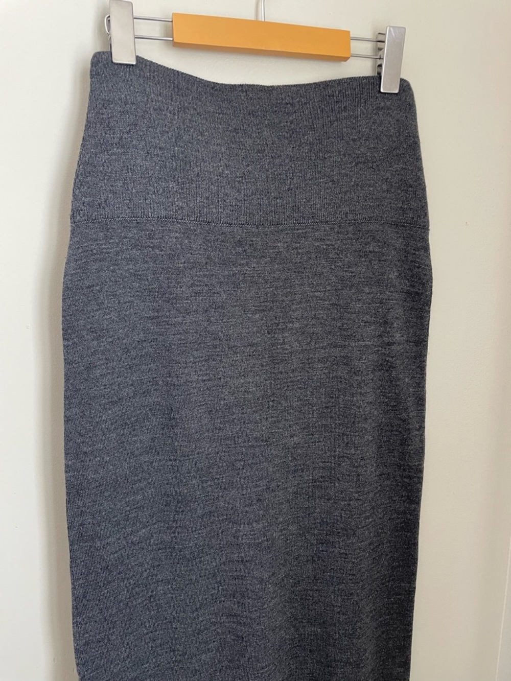 Midi Knit Pencil Skirt with Side Slit in Charcoal Gray - Picture 6 of 7